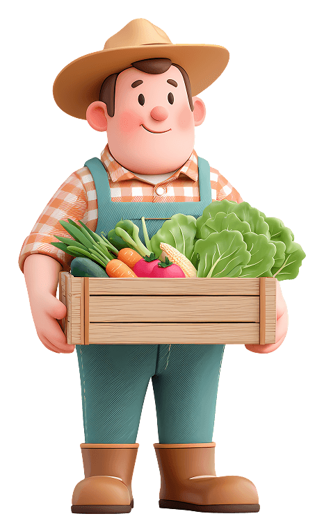 Illustration of a farmer holding a crate of fresh vegetables